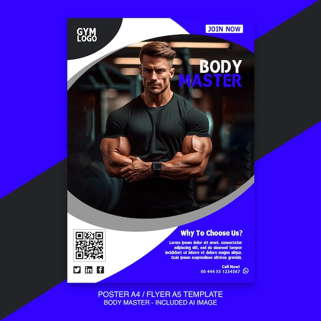 PSD modern gym flyer fitness banner template with image