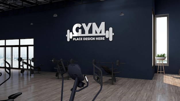 Modern gym interior wall logo mockup