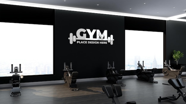 Modern gym interior wall logo mockup