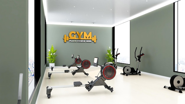 PSD modern gym interior wall mockup