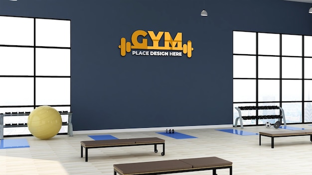 Mockup di logo moderno della parete della palestra