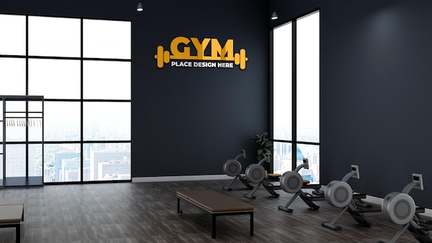 PSD modern gym wall sign logo mockup