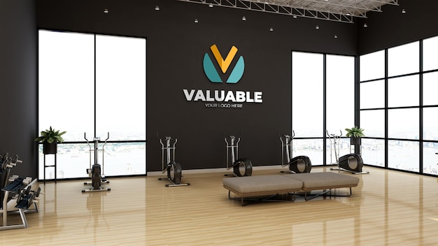 Modern gym with equipment for logo mockup