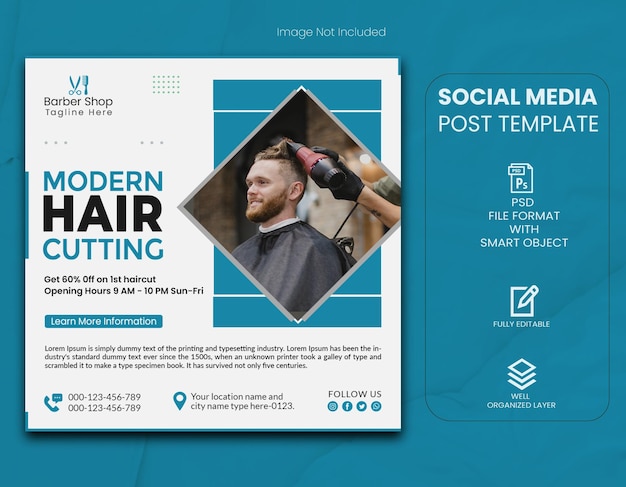 PSD modern hair cutting social media post and web banner template