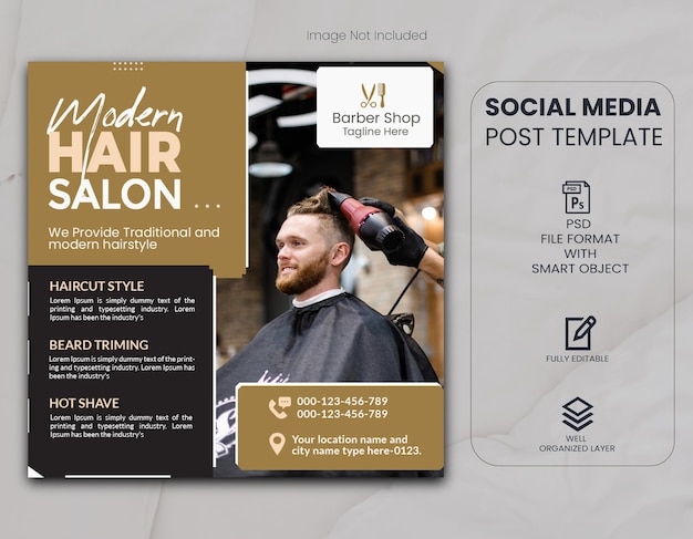 PSD modern hair salon social media post and web banner template