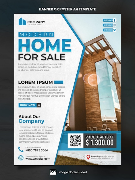 PSD modern home for sale poster a4 or banner template