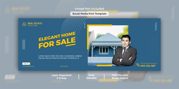 Modern home sale real estate promotional facebook cover and web banner template
