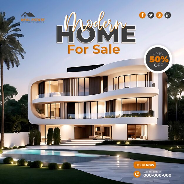 Modern home for sale social media post banner template design ai generated