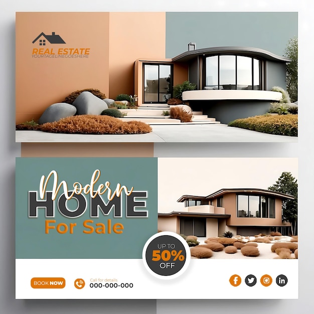 Modern home for sale social media post banner template design ai generated