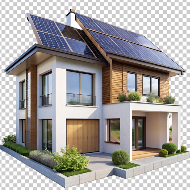 PSD modern home with solar panels transparent background