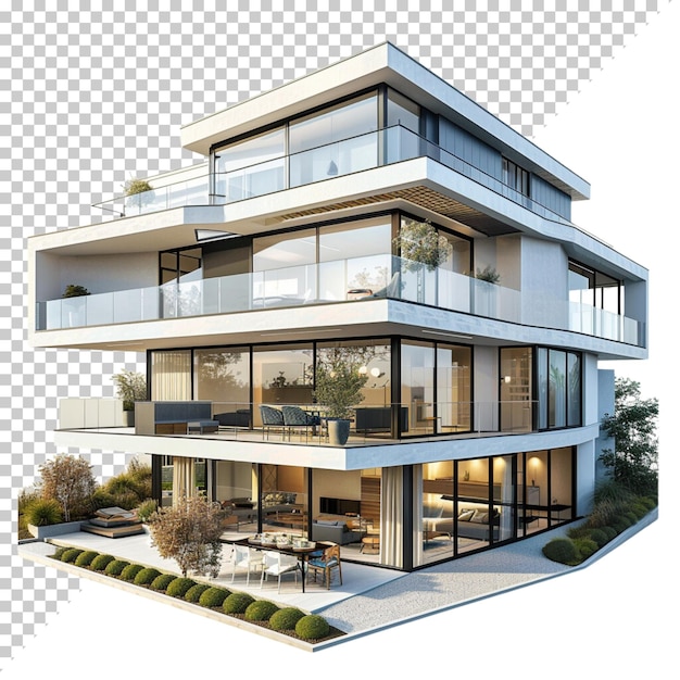 PSD modern house isolated on transparent background