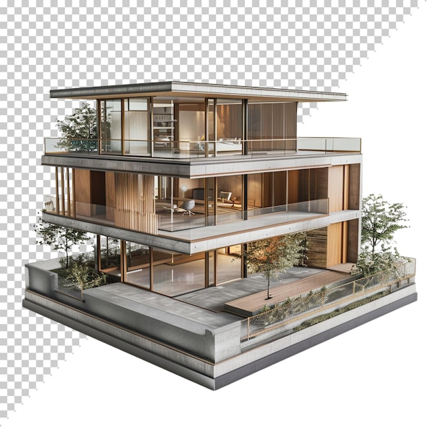 PSD modern house isolated on transparent background