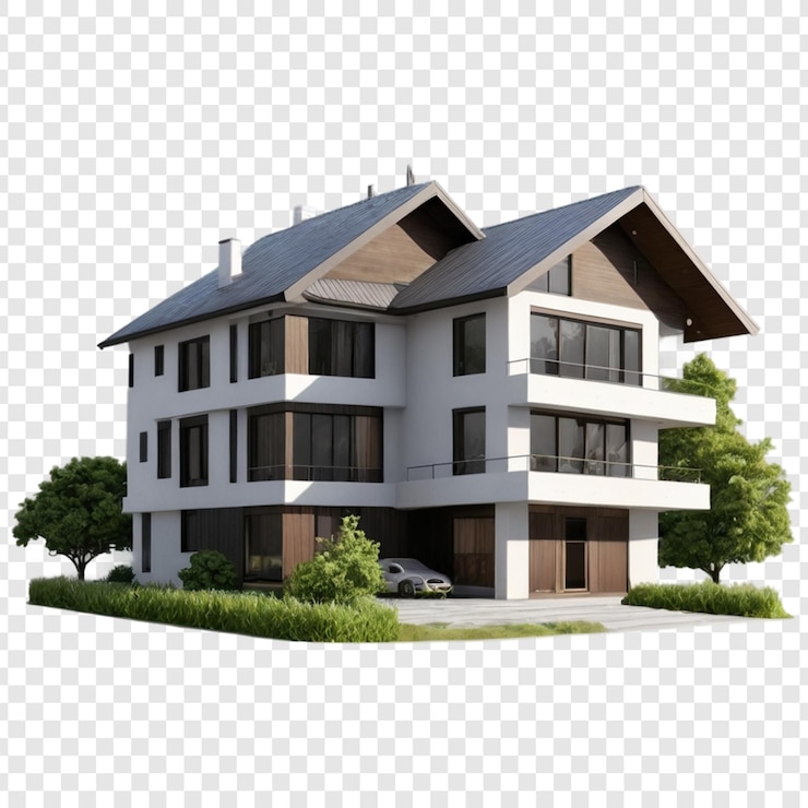 PSD modern house isolated on transparent background