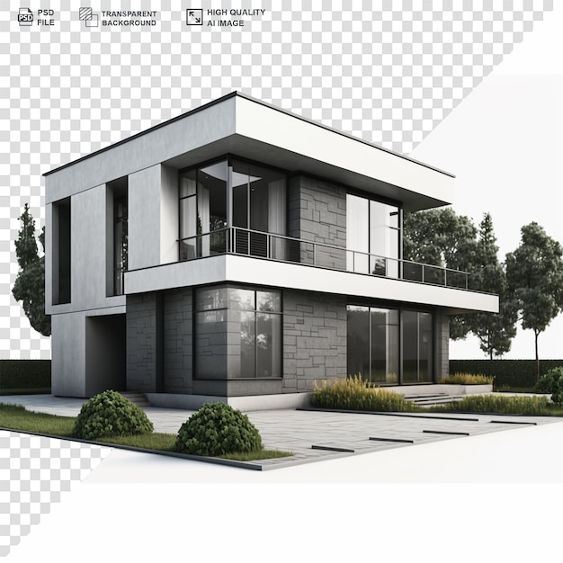 PSD modern house miniature isolated on transparent background