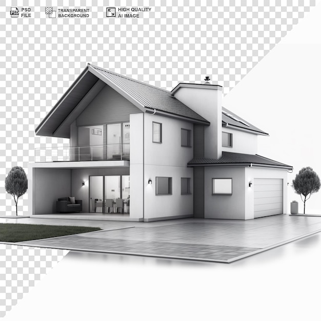 PSD modern house miniature isolated on transparent background