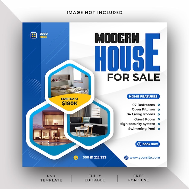 Modern house for sale social media instagram post templates