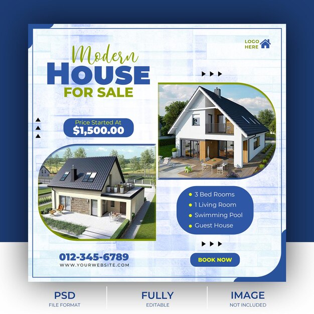 PSD modern house for sale social media post