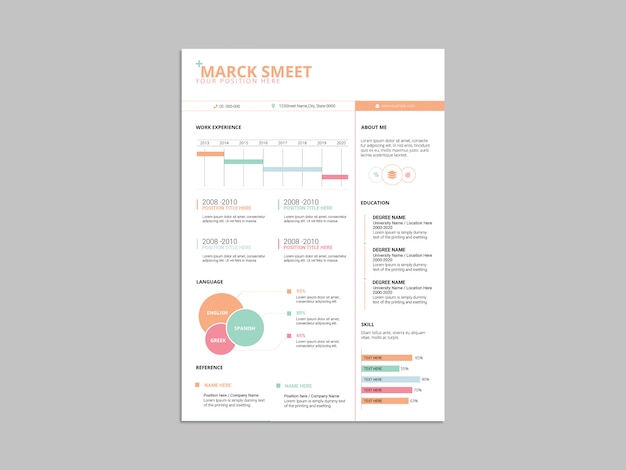 PSD modello di curriculum info-grafico moderno