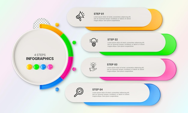 Modern Infographic Template for Business with Multi steps multicolor labels 3d rendering