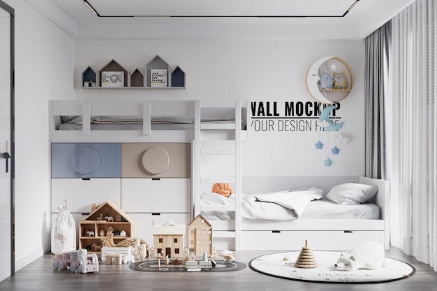 Mockup della parete della camera da letto dei bambini interni moderni