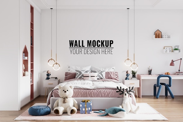 Modern Interior Children Bedroom Wall Mockup