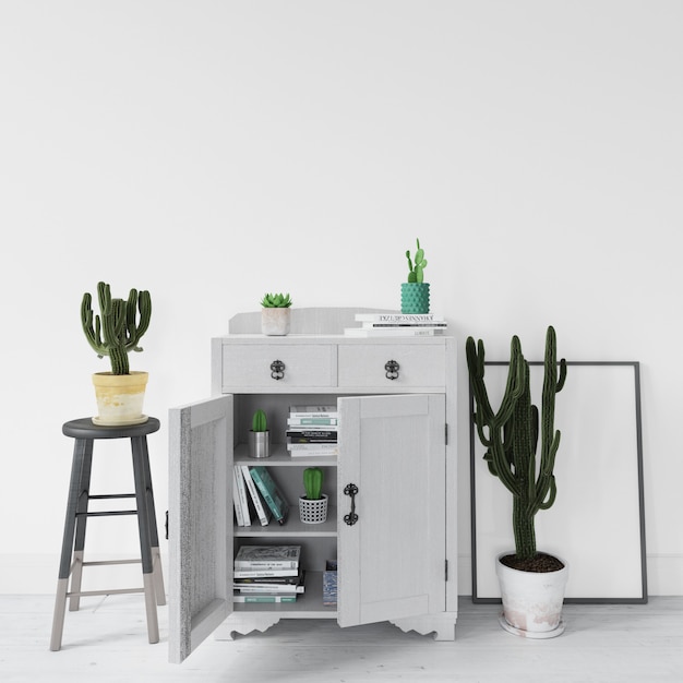 植物とモダンなインテリアデザイン家具