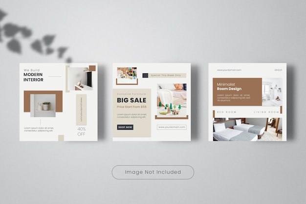 PSD modern interior design instagram post template banner collection