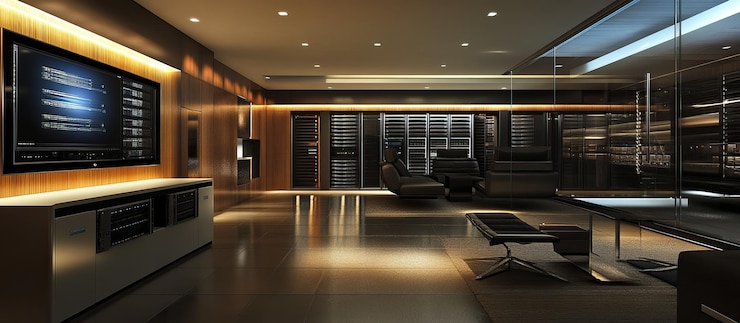 PSD modern interior design with wine cellar and entertainment system