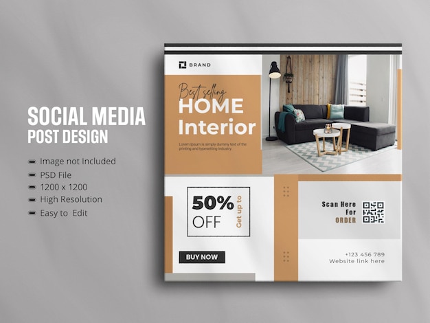 PSD История современной интерьерной мебели в instagram и пост в социальных сетях