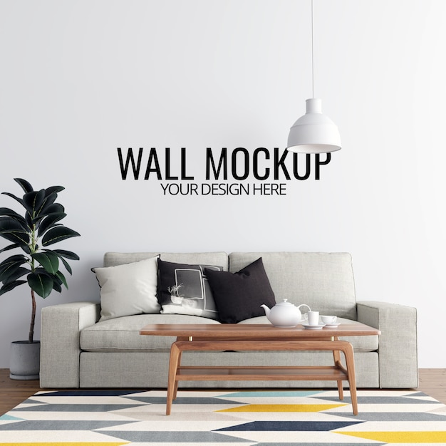 Modern interior living room wall mockup background