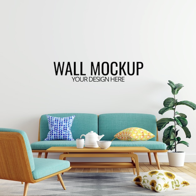 Modern interior living room wall mockup background