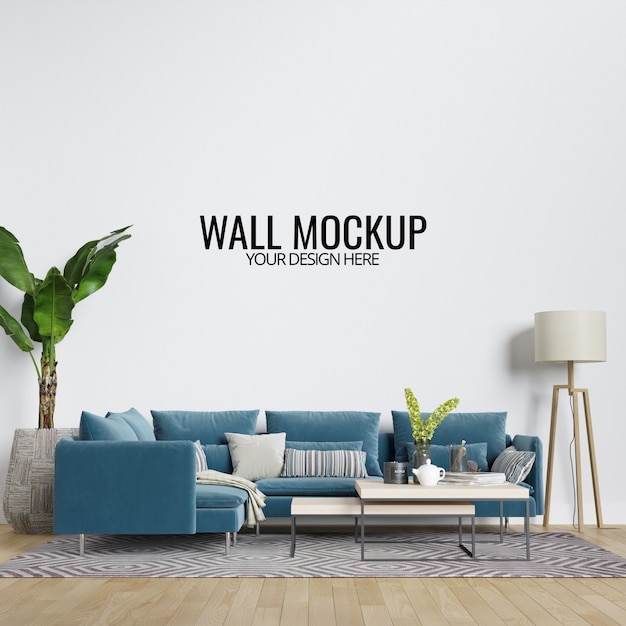 Modern Interior Living Room Wall Mockup with Furniture and Decor