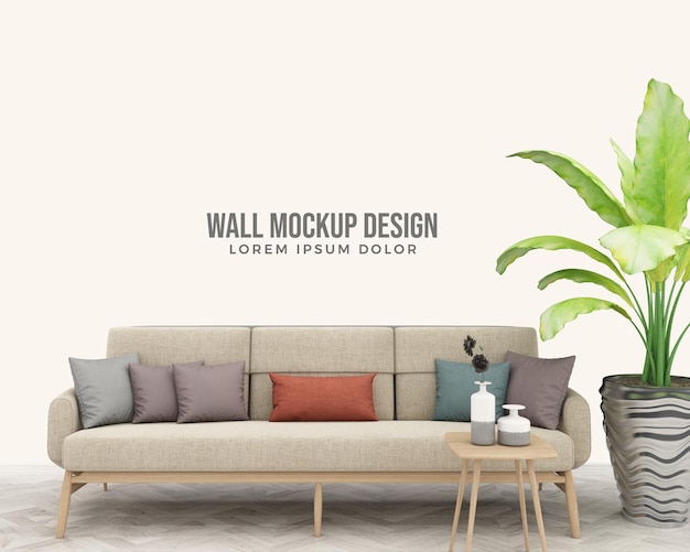 Modern interior living room wall mockup