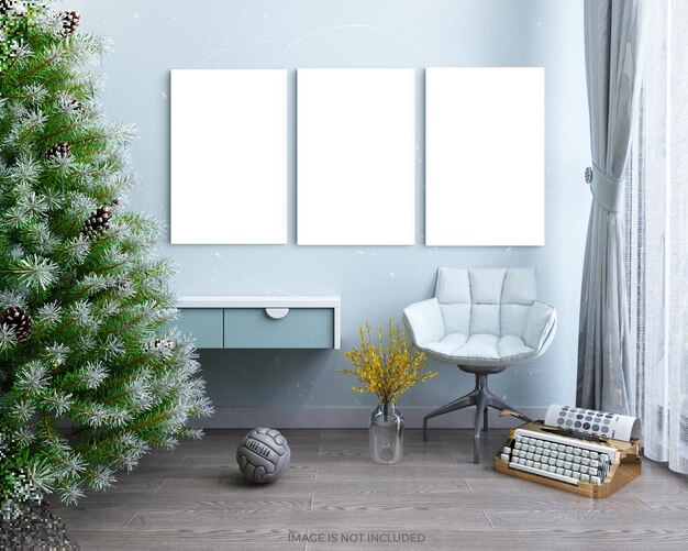 Modern interior with christmas tree