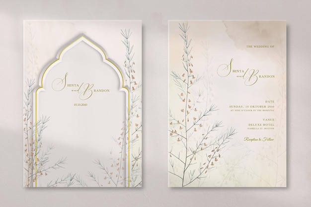 PSD modern islamic wedding invitation card with vintage flower