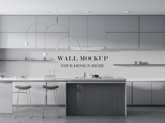 Modern kitchen wall mockup between furniture