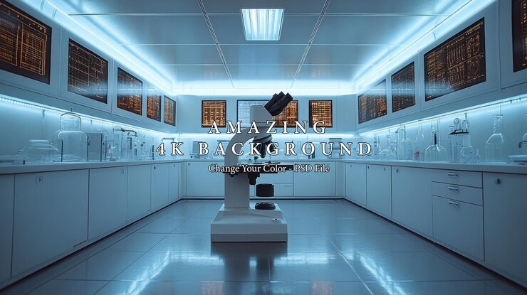 PSD modern laboratory interior with microscope