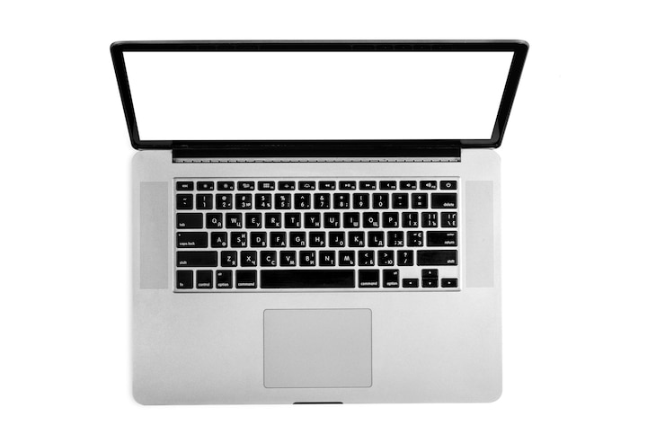 PSD modern laptop computer isolated on the yellow background