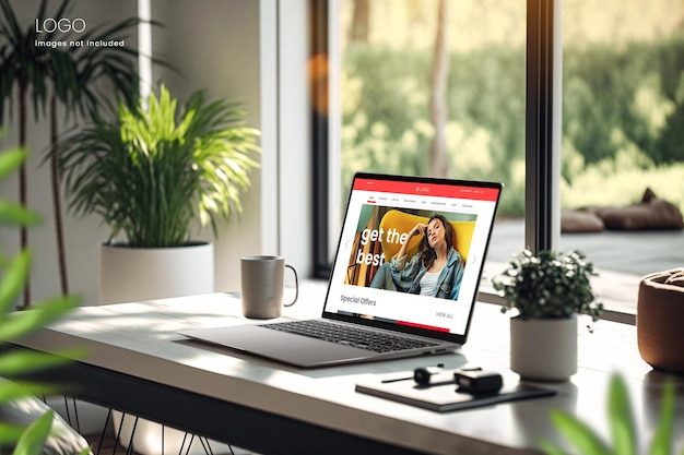 PSD modern laptop mockup of an imac pro in a modern office environment