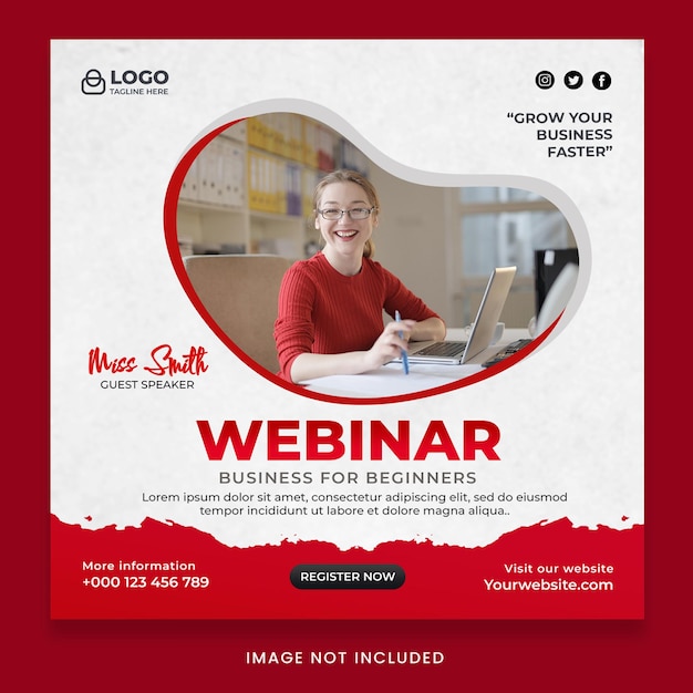 Modern live webinar for beginners flyer social media post template banner