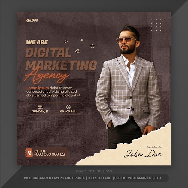 Modern live webinar digital marketing flyer for social media post banner template