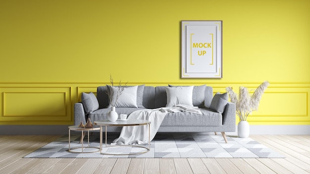 Modern living room interior design with frame mockup