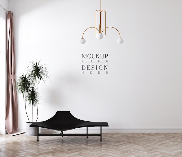 PSD interno moderno del soggiorno con mockup di parete