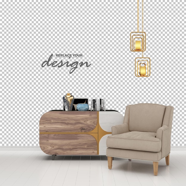 PSD mockup di decorazione soggiorno moderno e divano