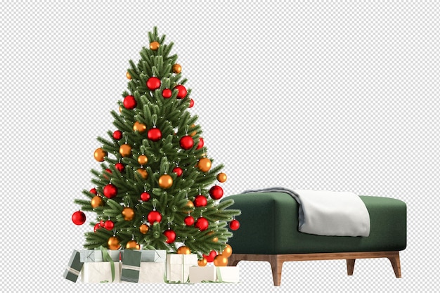 PSD クリスマスツリーとアームチェアのある近代的なリビングルーム