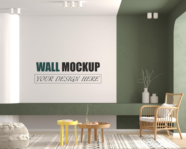 Soggiorno moderno con mockup di pareti con decorazioni colorate