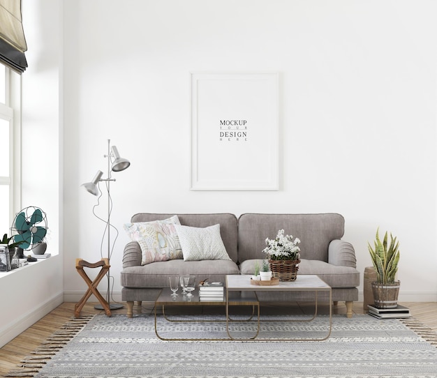 modern living room with mockup poster framed