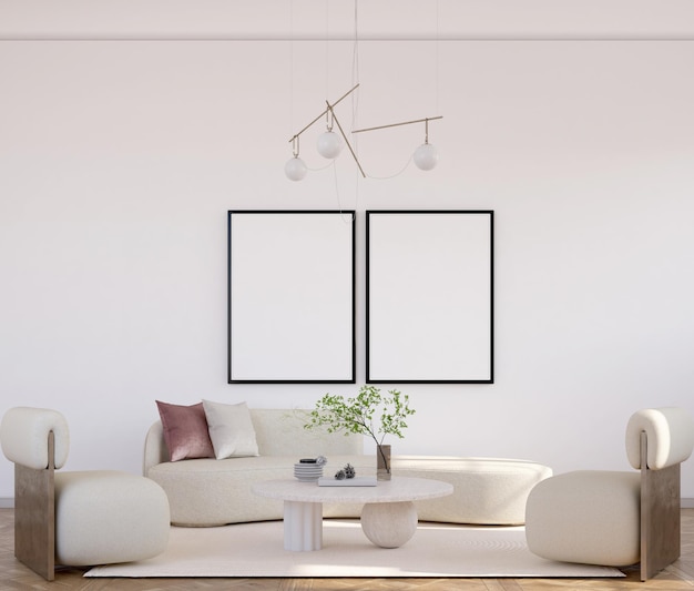 Modern living room with mockup poster