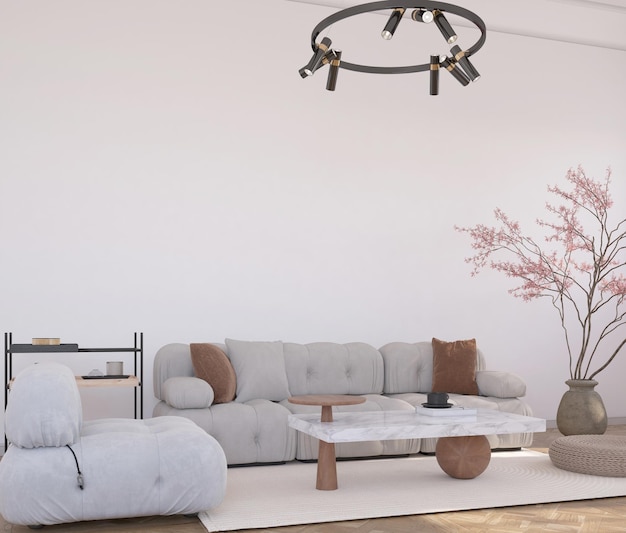 PSD modern living room with mockup wall