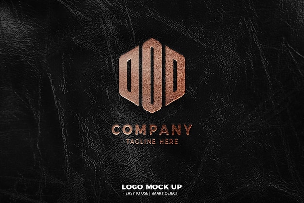 PSD modern logo mockup leather vintage on black leather background